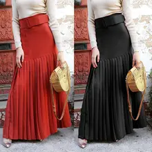Осенне-зимняя элегантная женская длинная юбка с высокой талией, однотонная плиссированная Женская однотонная облегающая расклешенная Свинг макси юбки с поясом, Новинка