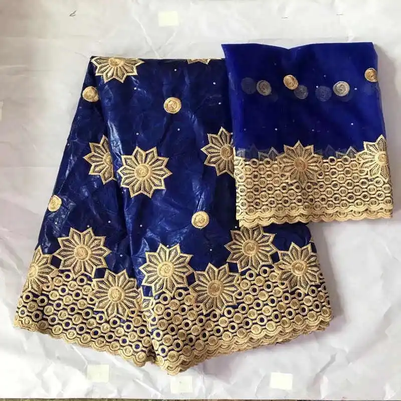 

2019 Factory offers high quality African bazin riche with scarf fabric for African Wedding long Dresses Winn228e Royalblue