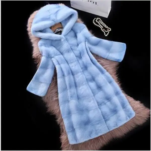 Manteau femme hiver Высококачественная Женская норковая шуба с капюшоном pelliccia donna Норковая женская зимняя парка верхняя одежда больших размеров - Цвет: Небесно-голубой