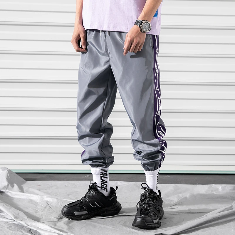 Gray - LY313 BINHIIRO мужские брюки-карго на бедрах, хлопок, полиэстер, на завязках, с карманами, повседневные, мужские, полная длина, зеленый, белый, черный, фиолетовый цвет - Цвет: Gray - LY313