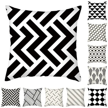 

Fuwatacchi Geometric Pattern Cushion Cover Polyester Black White Pillow Cover for Car Sofa Home Room Decorative Pillowcase