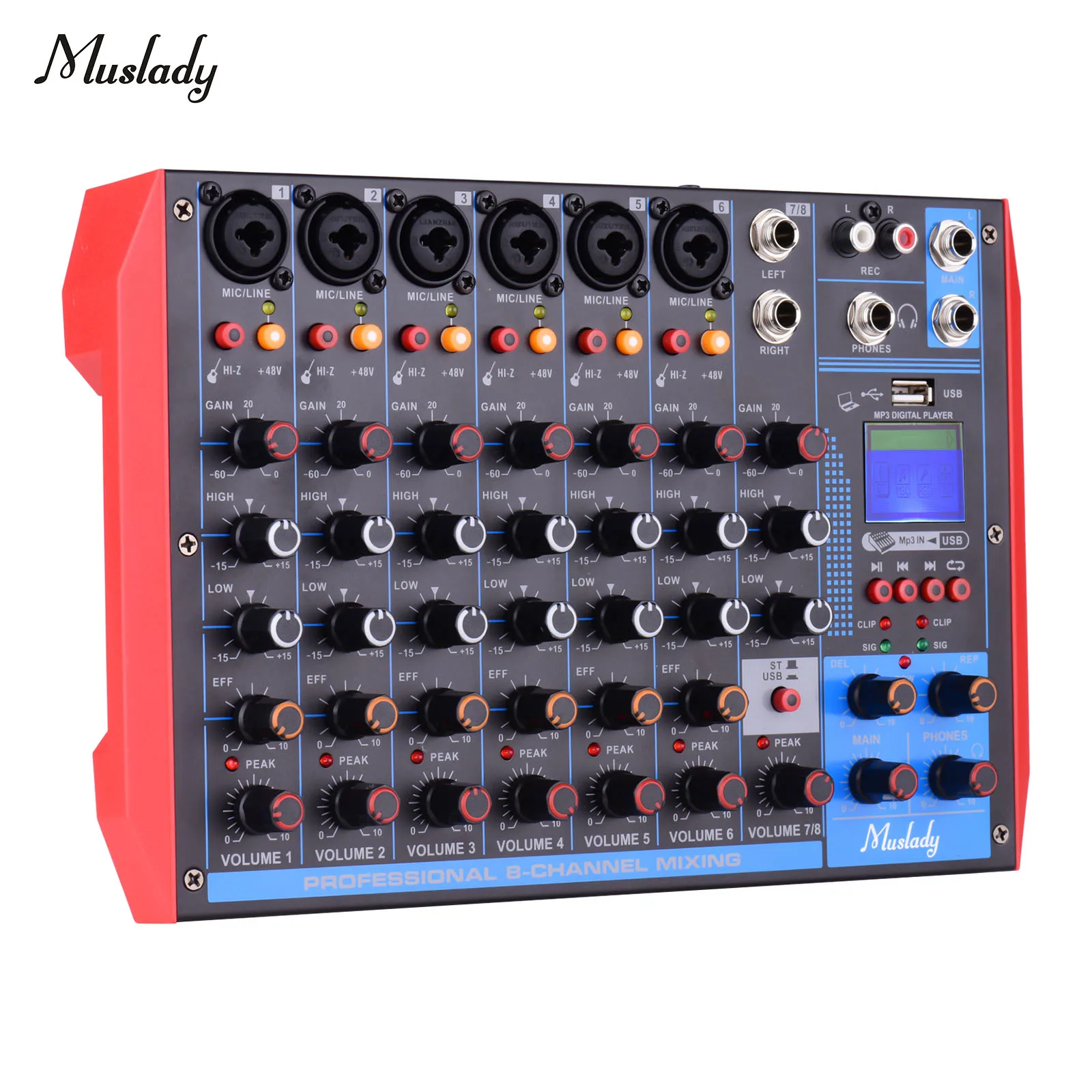 Muslady 8-канальная микшерная консоль цифровой аудио миксер + 48 в фантомное питание