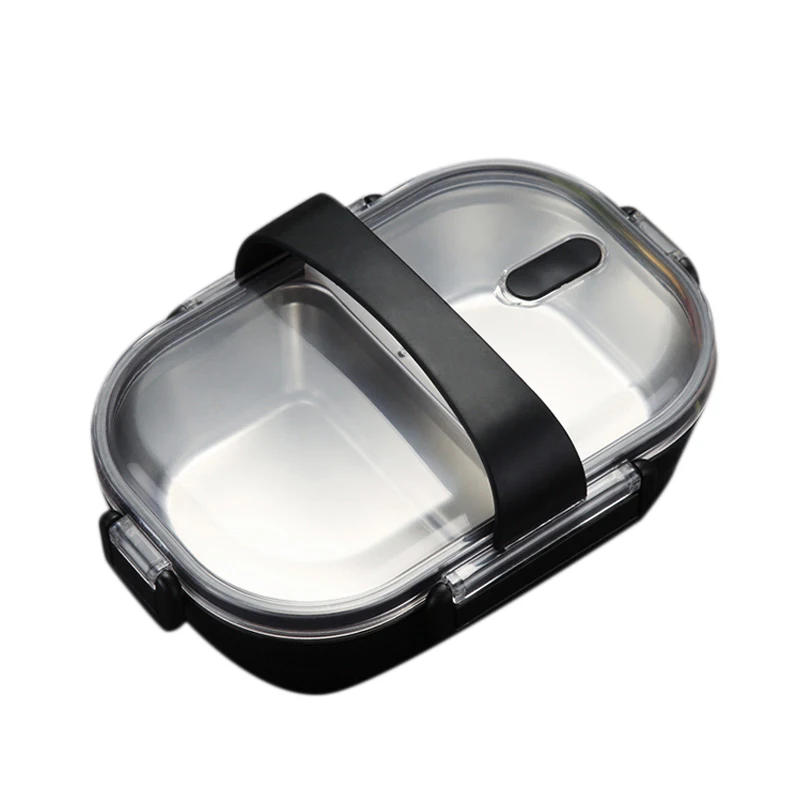 

Portable Lunch Box Children'S School Metal Bento Box Kitchen Leakproof Food Container Food Box Black Plastic +Stainless Steel