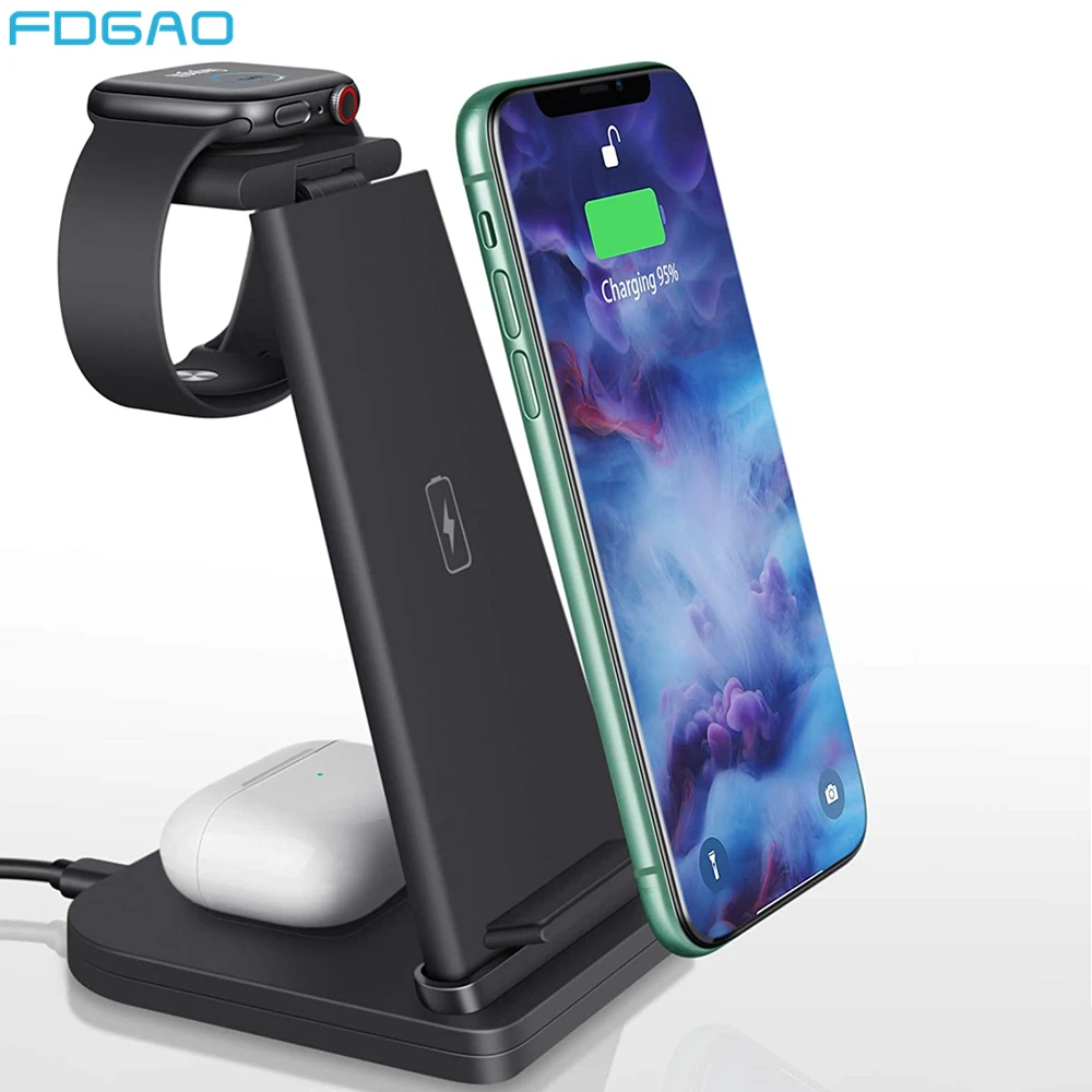 3 in 1 Charging Dock Station for Apple Watch 6 SE 5 4 15W Fast Wireless Charger Stand Qi for iPhone 12 11 XS XR X 8 Airpods Pro