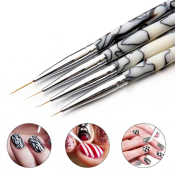 

4PCS/SET Liner Drawing Brush Pen UV Gel Polish Painting Brush Acrylic Nail Line Pen Marble Handle Nail Art Tools Kit