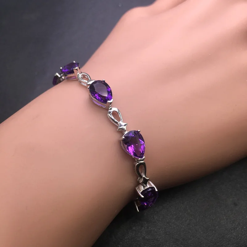 CSJ Natural Amethyst Bracelet Sterling 925 Silver Pear 6*8mm High Quality Fine Jewelry for Women