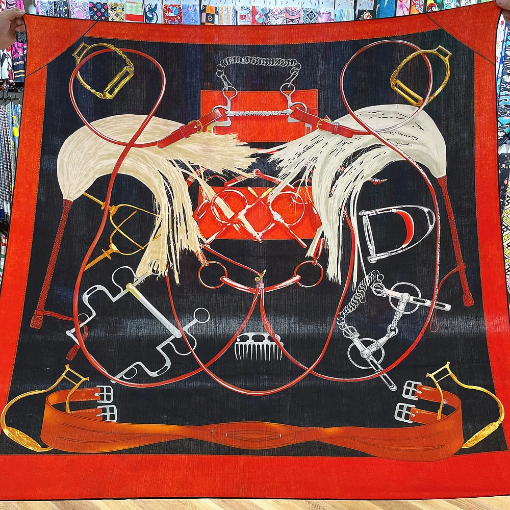 POBING Silk Cashmere Scarf Women Hand Rolled Shawls Horsewhip Print Square Scarves Wraps Lady Bandana Big Hijabs Female Foulards |