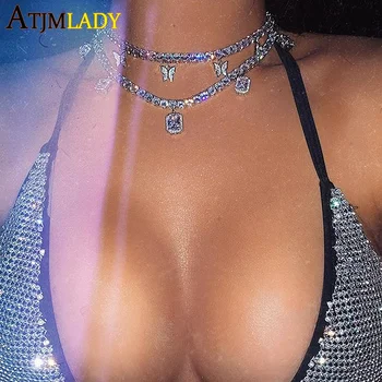 New Heart arrow 5mm cz tennis chain with luxury drip cz butterfly charm choker necklaces iced out bling hip hop women jewelry