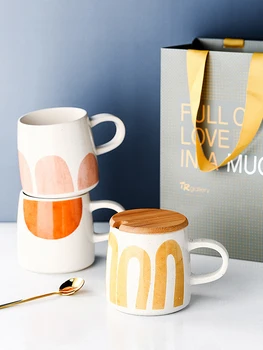 

Ceramic Milk Coffee Mug Bamboo Cover Student Breakfast Coffee Cup Microwave Safe Tasse Noel Home Water Bottle BA50MK