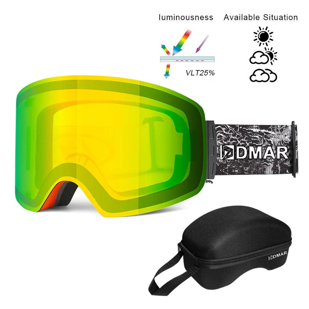 Gloden with box Лыжные очки противотуманные UV400 очки плюс двухслойная защита согревающие очки большие линзы маска для катания на коньках для мужчин и женщин сноуборд - Цвет: Gloden with box