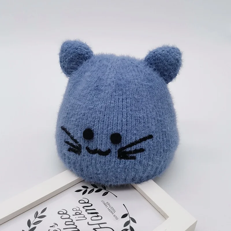 Шапка с рисунком кота для новорожденных мальчиков и девочек, милые зимние теплые детские шапки, шерстяная шапка с подтяжками, шапка, шапка, аксессуары - Цвет: As the picture shows