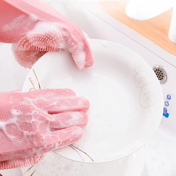 

2pcs Silicone Cleaning Gloves Magic Dishwashing Gloves Multifunction Scrubber For Kitchen Household Silicone Washing Tools