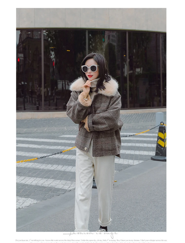 Pocket Trend Joint Elegant Fashion Casual Single Row Multi-buckle Winter Plaid Woolen Coat