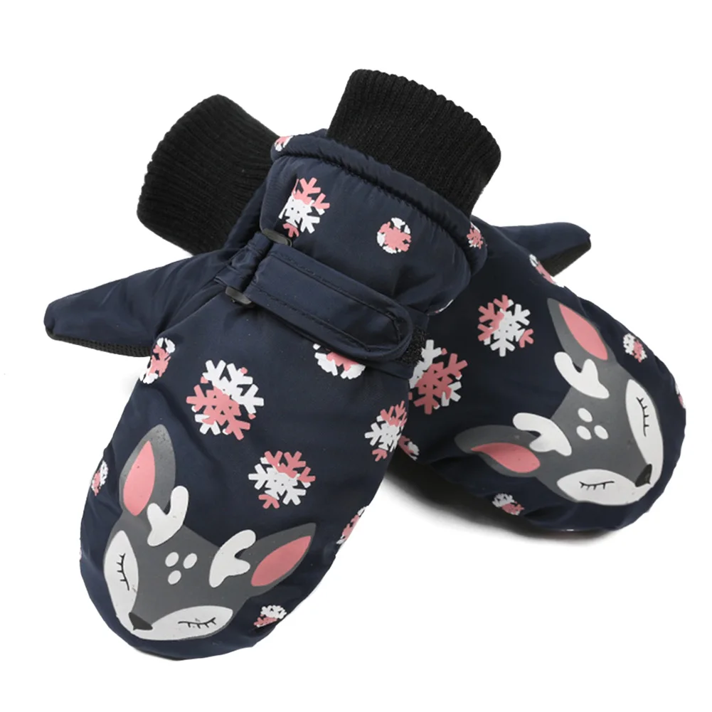 Navy Blue 1 пара детских лыжных перчаток для активного отдыха, ветрозащитные водонепроницаемые Нескользящие утолщенные Дышащие Регулируемые велосипедные теплые зимние перчатки - Цвет: Navy Blue