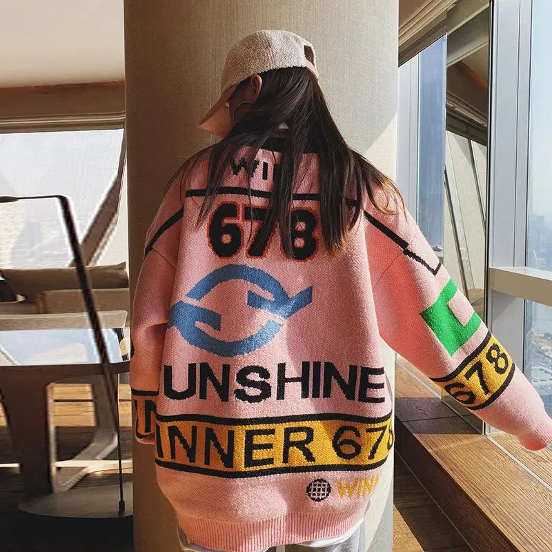 

Autumn and winter new Korean style ins relaxed lazy wind thickened color matching sweater women's jacket tide