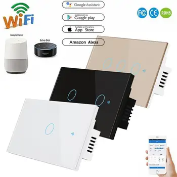 

US Standard Wall Light Controller 1/2/3 Gang 1 Way Touch Switch WiFi Remote Control Switch For Alexa Google Home Smart Life APP