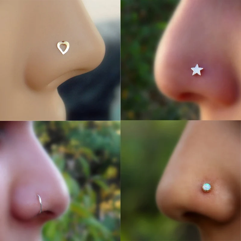 6PC Steel Nose Rings Nariz Earrings Nostril 20G Piercing Nose Screw Curved Prong Nose Stud Rings Body Jewelry For Women Girls