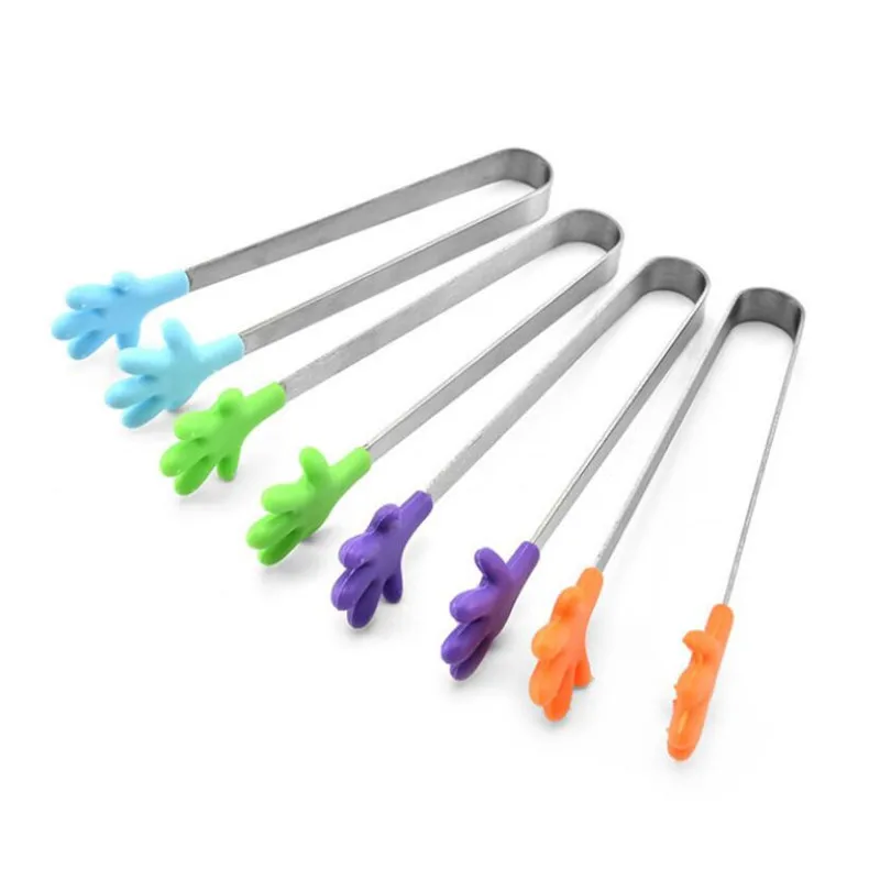 Food Tongs Portable Creative Small Palm Silicone Clip Non-slip Stainless Steel Mini Food kitchen dishes BBQ Clip Kitchen Tool Tongs