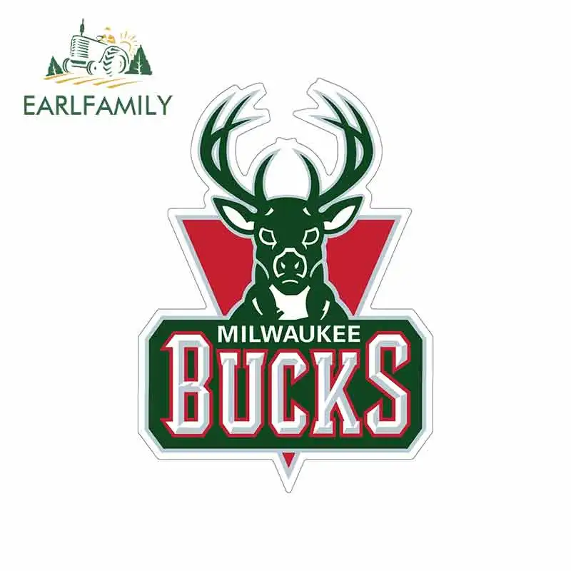 

EARLFAMILY 13cm x 9.4cm for Milwaukee Bucks Car Stickers Cartoon Waterproof Anime RV VAN 3D DIY Fine Decal Bumper Trunk Graphics
