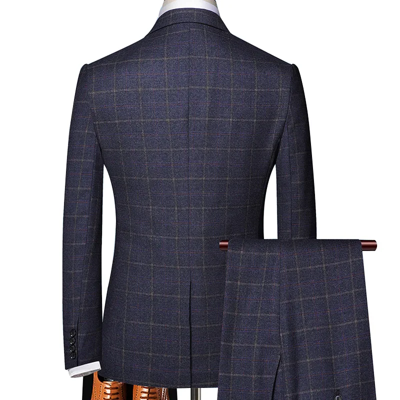 Plus Size 6XL Formal Business Costume Homme Plaids Suit Three Piece Slim Fit Mens Wedding Suit For Groom Tuxedo Man