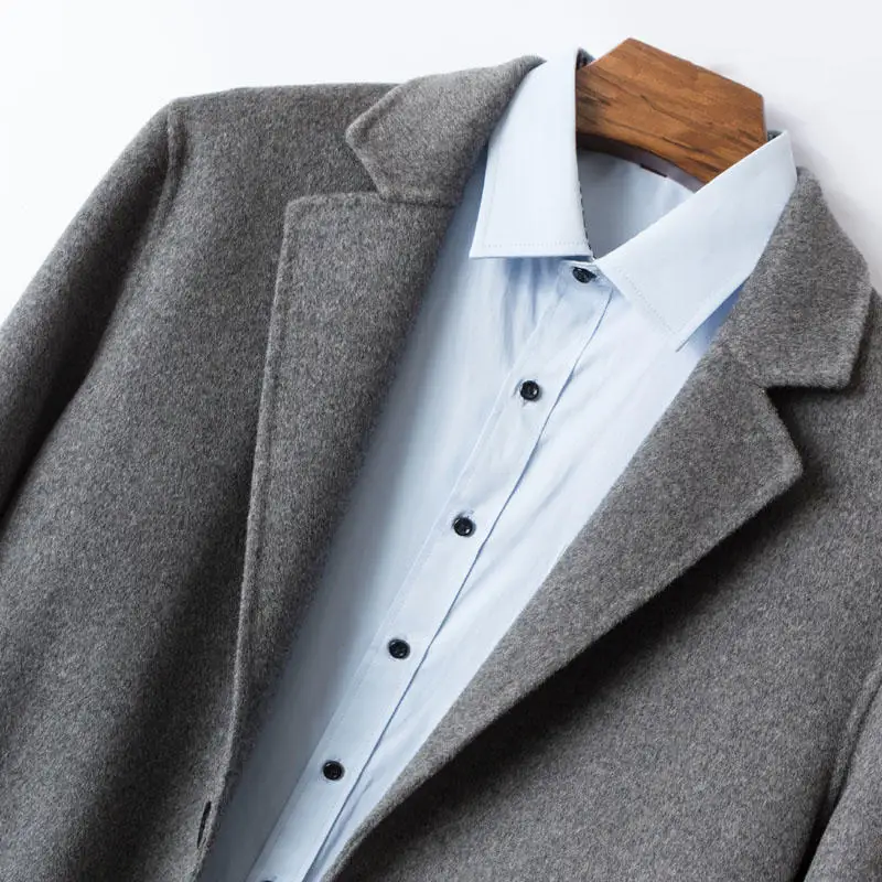 Шерстяное пальто для мужчин одежда зима осень новая мода VNeck обычная мужская одежда - Цвет: Серый