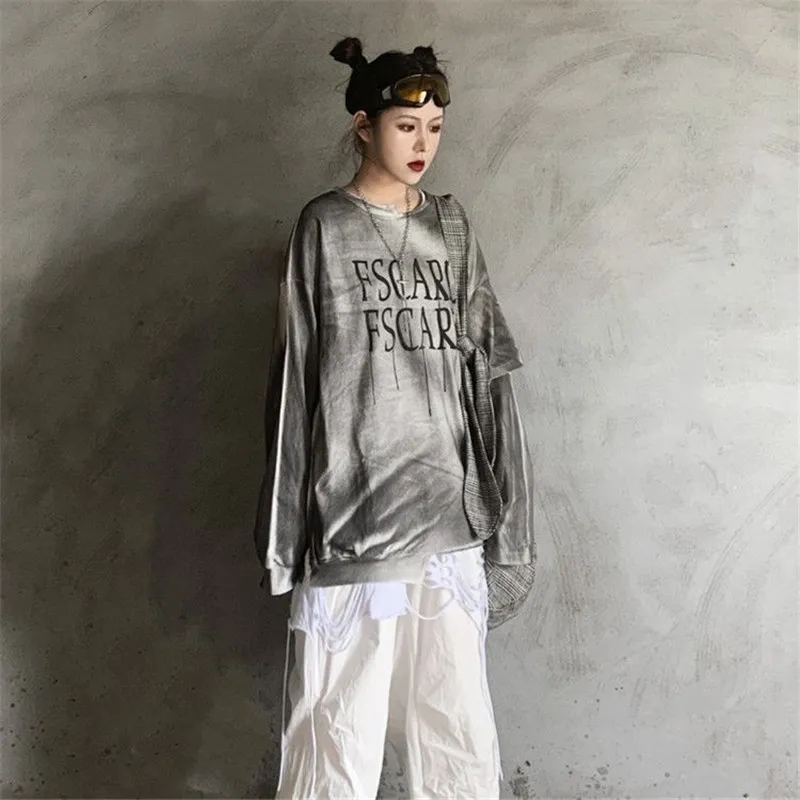 Lychee Harajuku яркое женское спортивный костюм с дырками в стиле пэчворк Женский свитшот с принтом в виде надписи женские пуловеры толстовка