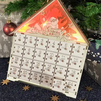 

Christmas Wooden Countdown Large Advent Calendar Reusable Drawers Christmas LED Light up Christmas Ornament
