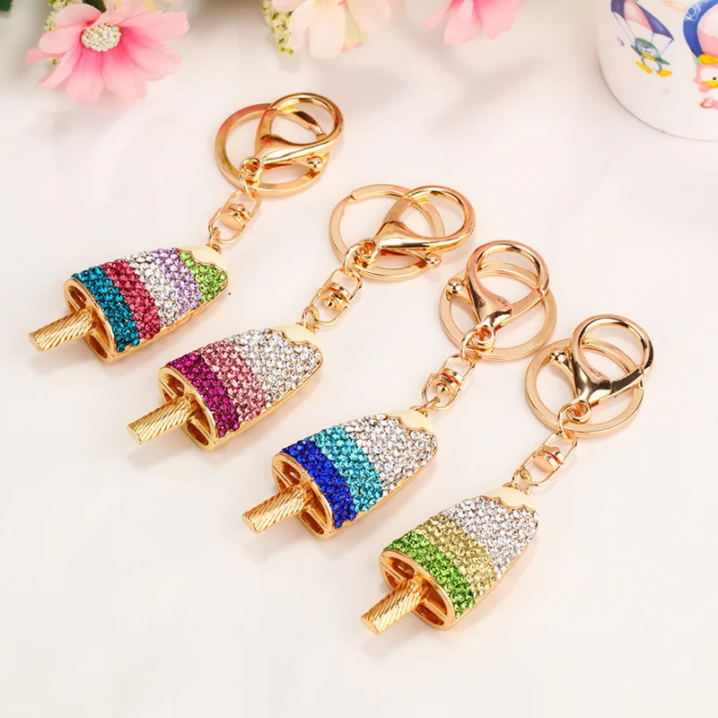 

Man-made Diamond Gradient Popsicle Car Key Ring Women's South Korea Creative Cute Handbag Pendant Key Chain Circle Small Gifts