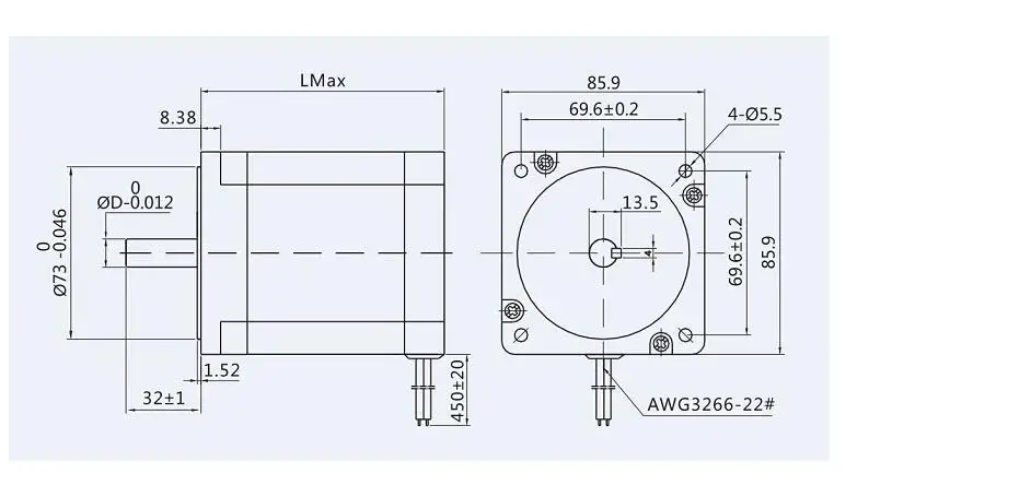 JMC 3-х фазный шаговый двигатель nema 34 С 5.0A, 2.2Nm вал 12 мм 86J1270-650
