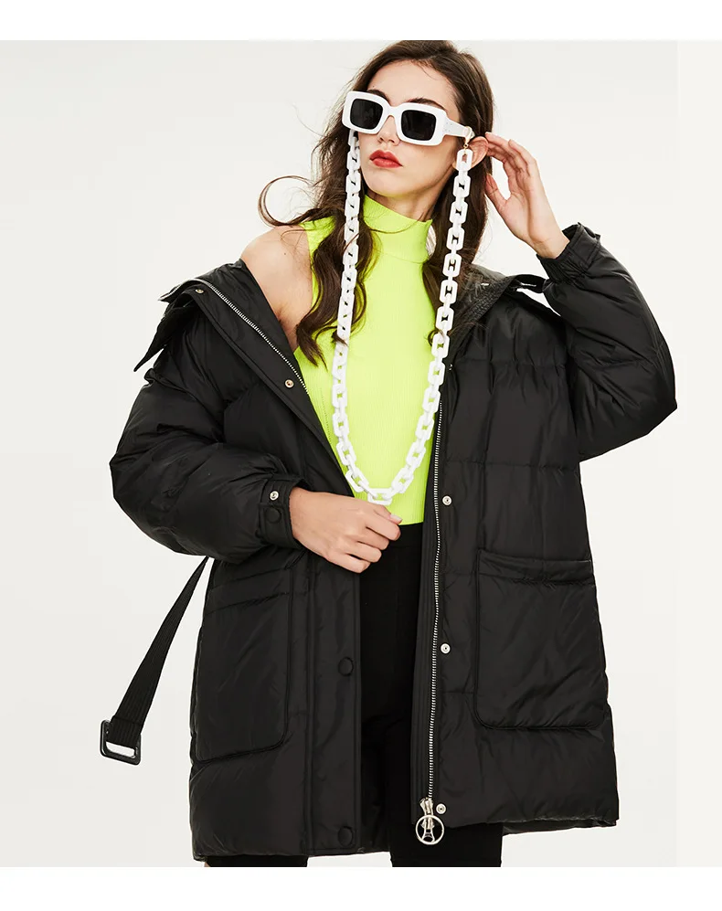 AIGYPTOS winter new women's long red and belt fashion style down jacket hooded jacket