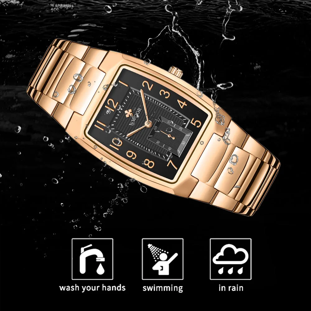 WWOOR Top Brand Luxury Fashion Stop Watches Mens 30ATM Waterproof Square Clock Casual Watch Mens Quartz Wrist Watch Reloj Hombre