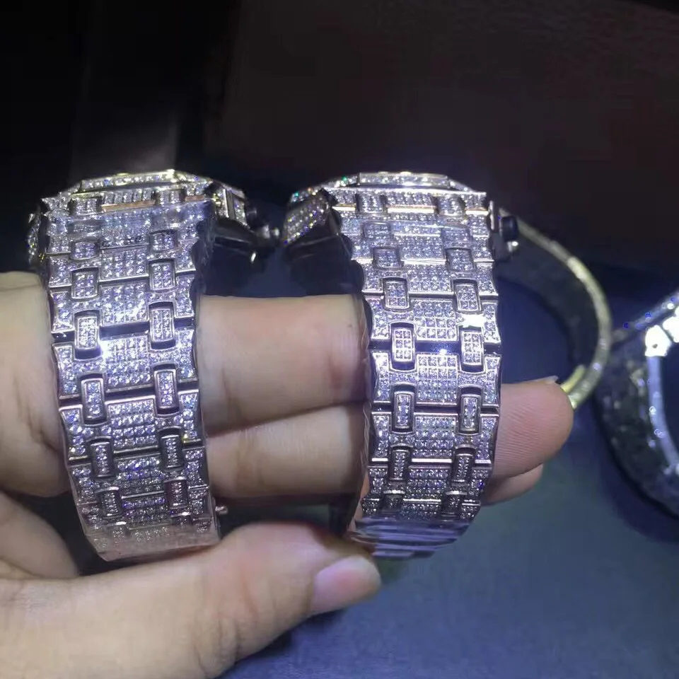 Мужские часы из розового золота iced out с бриллиантами, супер качество, кварцевые часы iced out, функция хронографа, работает с коробкой