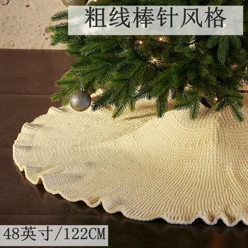 

Xmas Happy Hand-Knitted Style Christmas Tree Skirt Decoration Supplies Knitted Tree Bottom Apron Thick Wool Thread Fungus Skirts