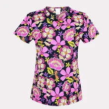 Женский костюм медика с принтом топы хирургический Хлопок Топ больница медицинская Униформа V шеи с короткими рукавами доктор дантист Рабочая одежда