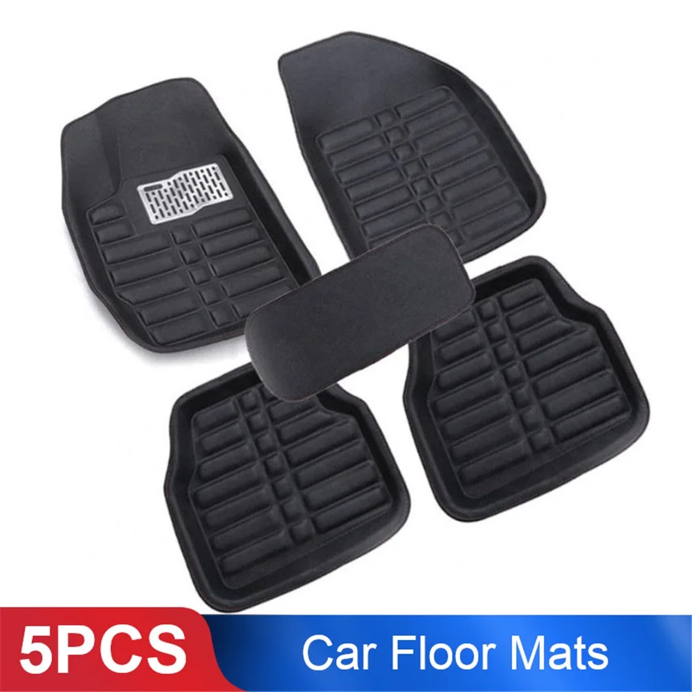 5pcs Car Floor Mats Black Leather Universal Auto Car Floor Mats Front Rear Liner Weather Set Waterproof  Car Accessories Styling