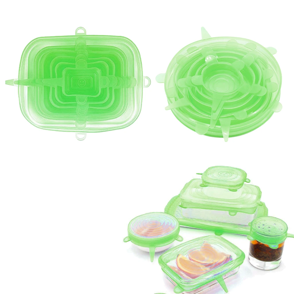 2 Set Green Silicone Stretchable Lids Bowl Covers Food Storage Various Sizes