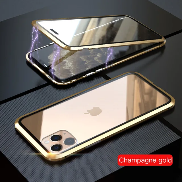 360 двойной Магнитный чехол с полной защитой для samsung A40 A50 A70 S10, чехол из закаленного стекла для Galaxy Note 10 PLUS, чехол - Цвет: Golden