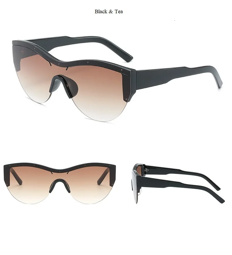 Негабаритная полуоправа, цельные солнцезащитные очки для женщин, черная полоса, роскошные брендовые солнцезащитные очки для мужчин