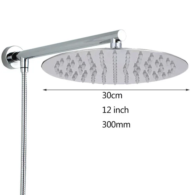 12 inch Onyzpily Shower Head Chrome Ultrathin Square and Round 8" 10'' 12''Rainfall 38cm Shower Arm 150cm Shower Hose - Цвет: 12 inch