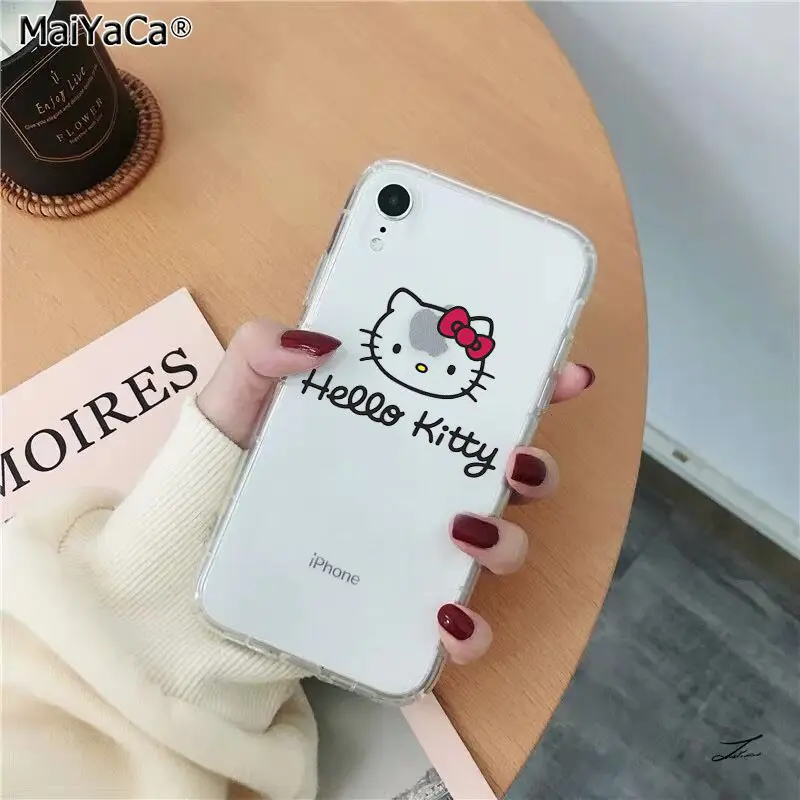 MaiYaCa милый Hello Kitty силиконовый чехол для телефона из ТПУ с принтом "для Apple iphone 11 pro 8 7 66S Plus iphone X XS MAX 5S SE XR крышка чехол для мобильного телефона