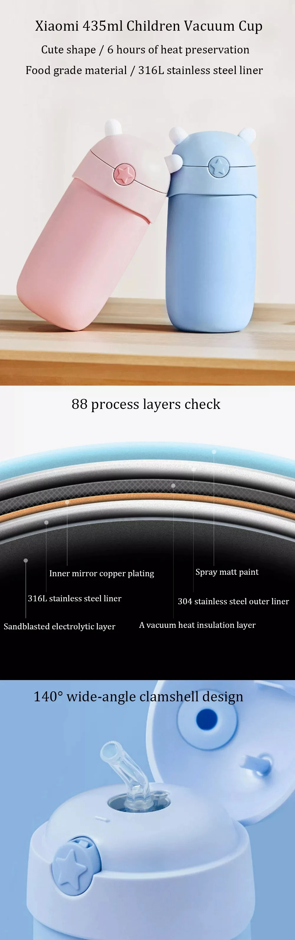 Xiaomi Mitu, детский термос, чашка из нержавеющей стали 316L, Вакуумная бутылка, 6 часов, бутылка с изоляцией, температурные чашки, портативная кружка