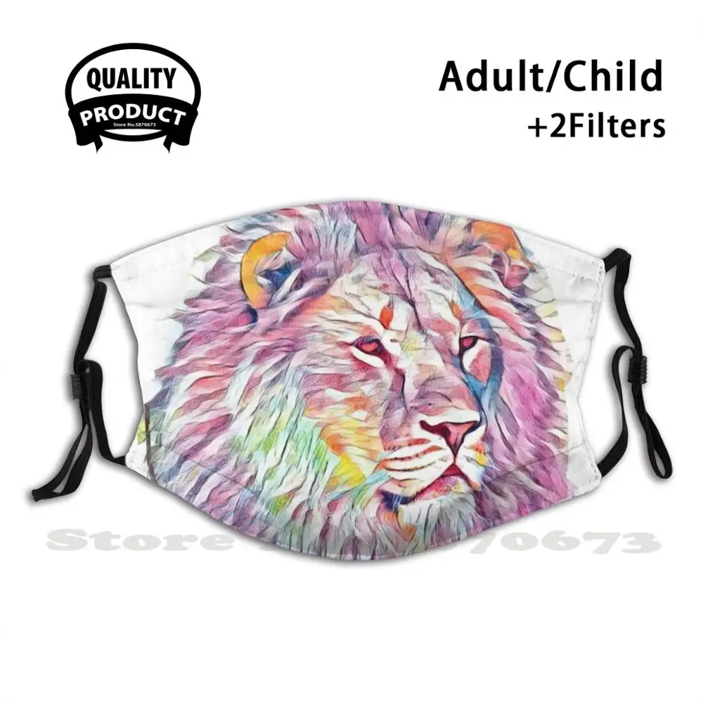 

Lion'S Mane Face Mask With Filter Lion Jungle King Africa Circus Mane Proud Wildcat Feline Pastel