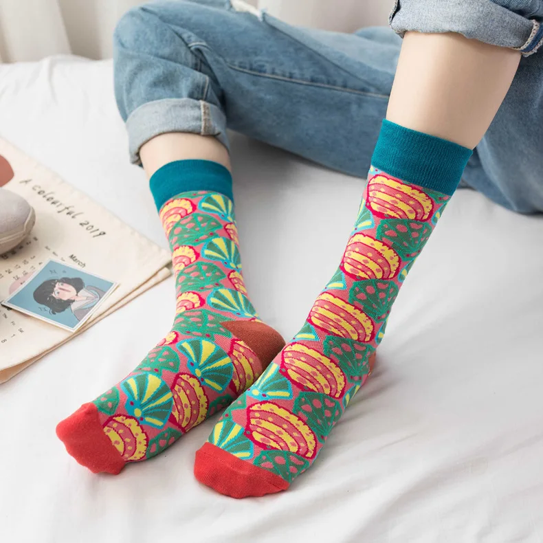 Cotton Streetwear Funny Sock Woman Harajuku Socks Tropical Fruit Socks Avocado Banana Sock Girl Cute Print Long Soks 5 Pairs/set