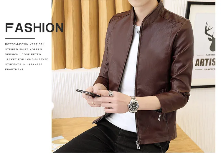Leather Coat Men's Spring And Autumn Casual Korean-style Slim Fit PU Leather Jacket Men's Youth Thin Coat New Style Simple