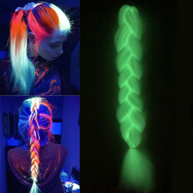 

Glowing Jumbo Braiding Hair Extensions Colorful Synthetic Hair For African Braid Florescent Light Kanekalon Hair Braids Msglamor