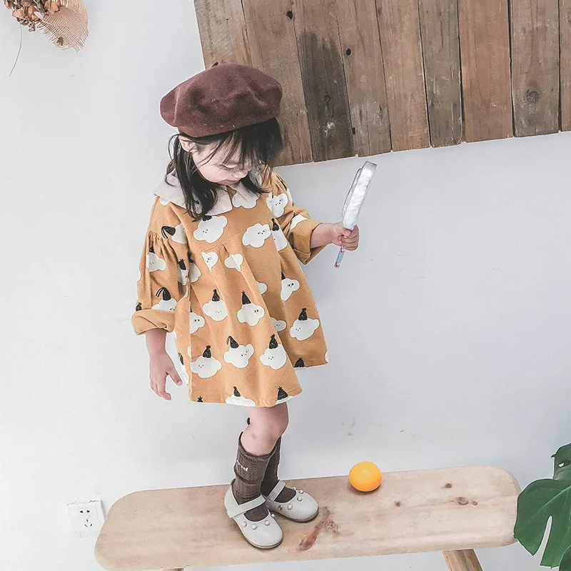 Коллекция года, весенне-осеннее платье для девочек детская одежда с длинными рукавами платья принцессы с рисунком для девочек детская одежда с отложным воротником