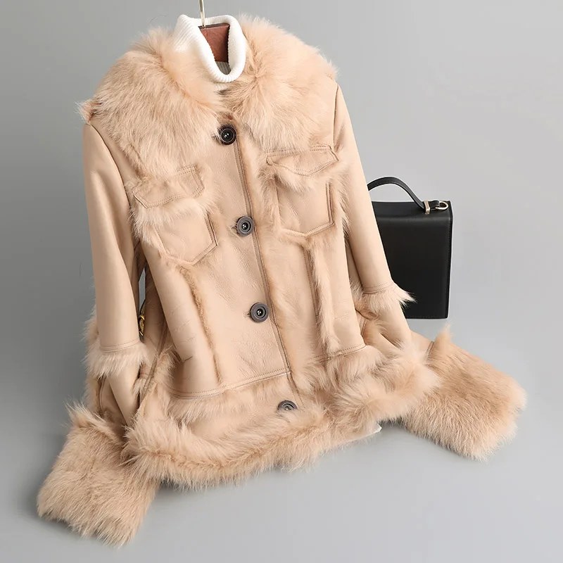 Natural Real Fur Coat Female Streetwear Sheep Shearling Jacket Women Winter Clothes Korean Double Faced Fur Tops Hiver 3009 - Цвет: Creamy-white