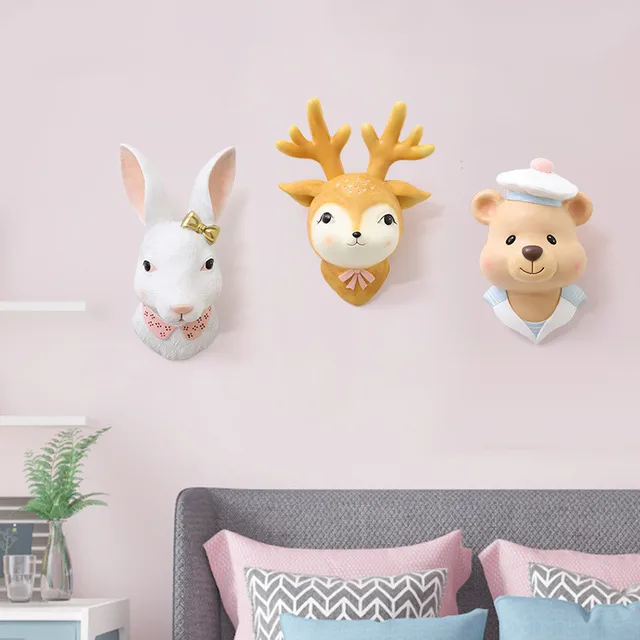 Lovely Children's Room Animal Head Wall Decoration For Home And Living Room Pendant Kids Room Girl Bedroom Soft Install Decor 1