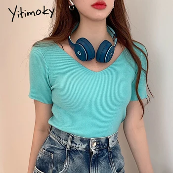 

Cropped Sweater Women Sweaters and Pullovers Knitted Spring Summer Korean Sweater Short Sleeve Casual Striped Shirt Short Pull