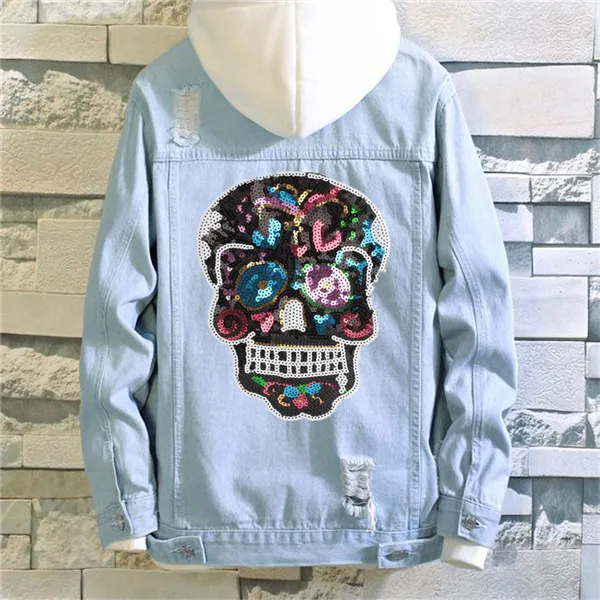 Biker Patches for clothing T shirt 265mm Skull Flower Sequined Sequins T-shirt Womens Fashion Tops Shirt Womens Patch Clothes